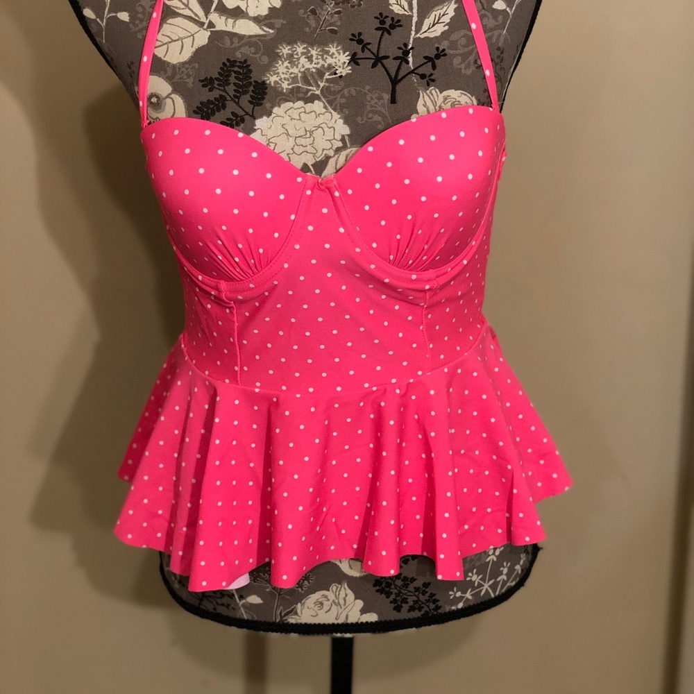 Pink polka dot tankini top